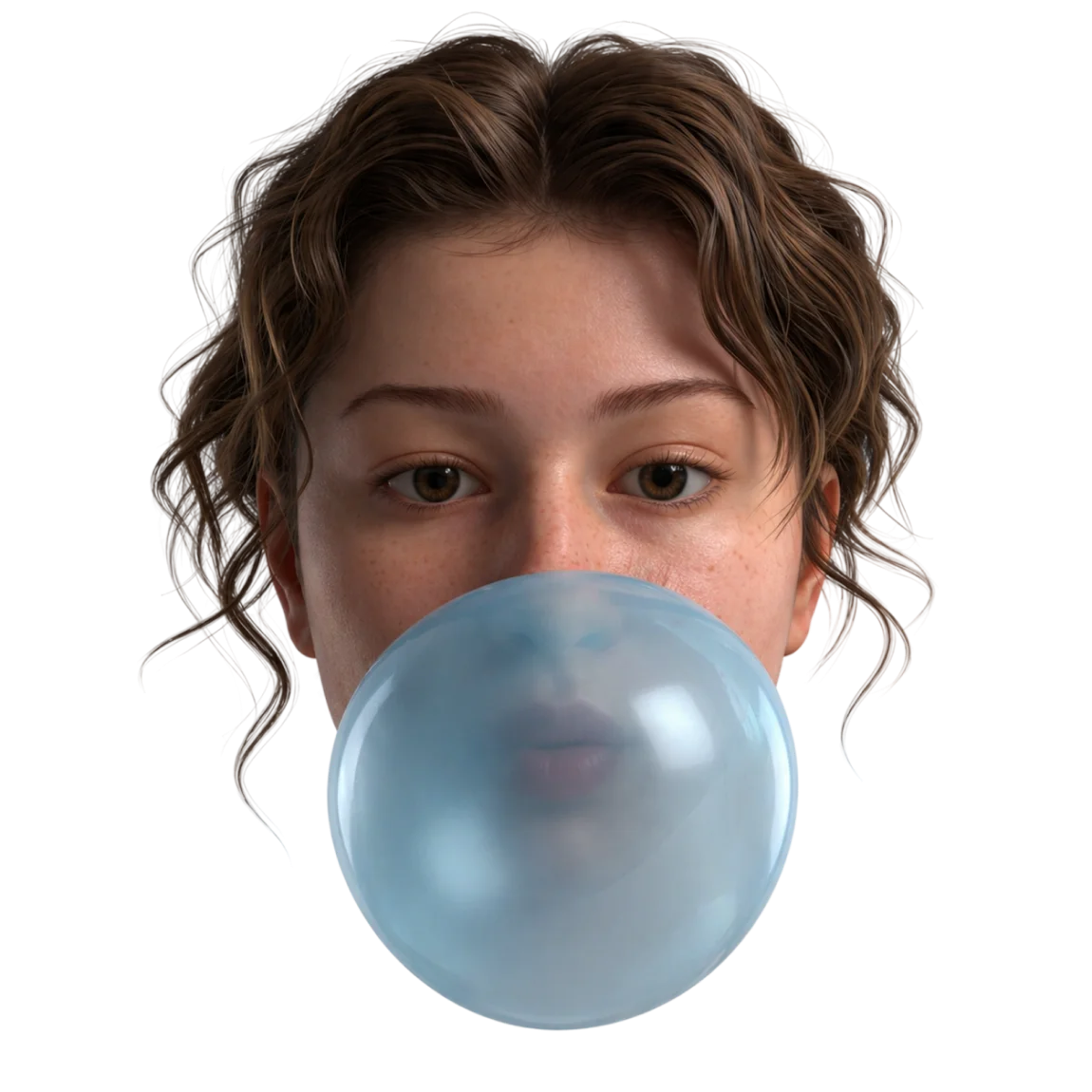 Bogdana blowing a bubble gum